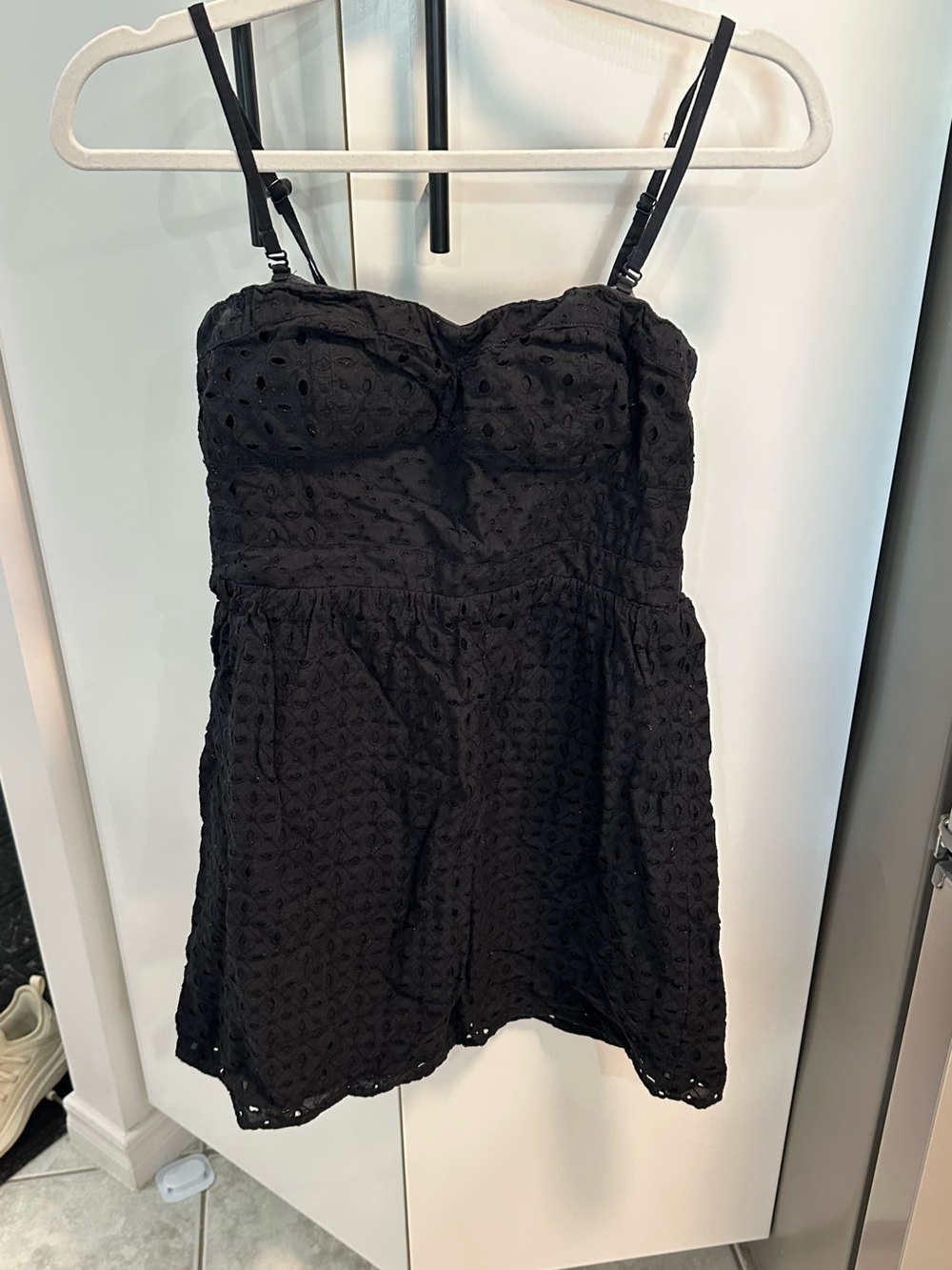 American Eagle Outfitters Black Eyelet Mini Dress with Adjustable Straps